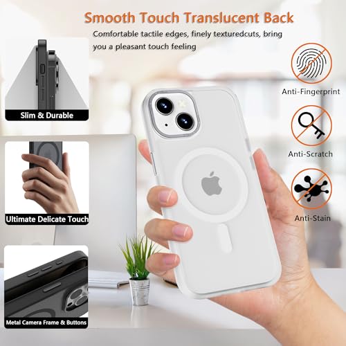 Image of Magnetic iPhone 14 /13 case,Compatible with Magsafe, Military-Grade Protection,Slim Translucent Matte Shockproof with Anti-Scratch Anti-Fingerprint Phone Cover (Frosted White, iPhone 14 /13)