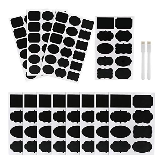 Kesote Etiquetas Adhesivas - 128 Pegatina Reutilizable + 2 Marcador de Tiza Blanco Pegatina de Pizarra Extraíble Borrable para Decorar Tarros, Vino, Despensa, Hogar y Oficina