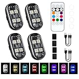 Mcbazel Upgrade 4PCS Wireless LED Strobe Lights (4 Lamp Beads, Lasts Longer), Anti-Collision Warning Lights for 8-Colors USB Waterproof with Remote for Cars, Bikes, Motorcycles, RC Cars