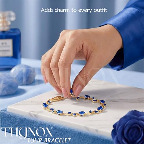 Image of THYNOX Tulip Bracelet for Women Stylish | Gold Plated Crystal Floral Jewellery | Adjustable Chain Wrist for Women & Girls Stylish | Elegant Tulip Bracelet for Women, Party & Daily Wear Accessory