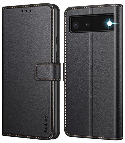 Ganbary Handyhülle für Google Pixel 6 Hülle, Premium Leder Tasche Flipcase [Kartenschlitzen] [Magnetverschluss] [Standfunktion] kompatibel mit Google Pixel 6 Schutzhülle, Schwarz