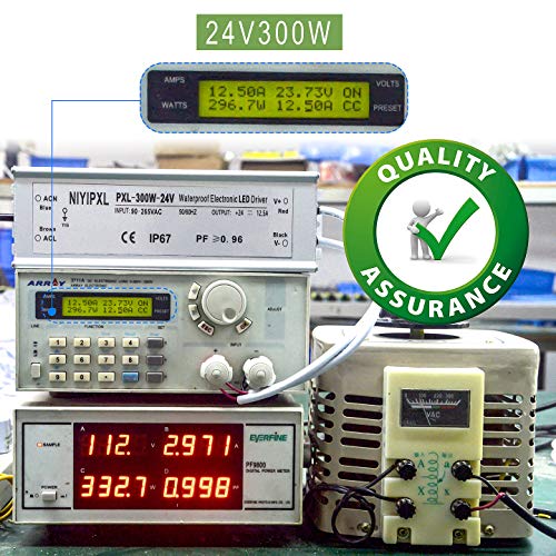 Image of LED Driver 300 Watts(150W X2) 24V DC Transformer, Waterproof IP67 Power Supply, 24V DC Low Voltage Output Adapter with 3-Prong Plug 3.3 Feet Cable for LED Light, Computer Project, Outdoor Light