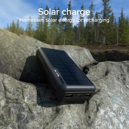 SBS Solar PowerBank, 20000mAh, Power Bank con Pannello Solare, Ricarica Rapida, Intelligent Charge (IC), LED di Carica, USB-C, USB-A, Caricabatterie Portatile da Viaggio, Design Compatto, Nero - Immagine 4