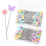 Fteven 200PCS Sewing Pins Flat Head Straight Pins Kits, Head Sewing Supplies Quilting Pins, Flower Head Sewing Pins for Fabric with Storage Boxes for Sewing DIY Projects Dressmaker Decoration