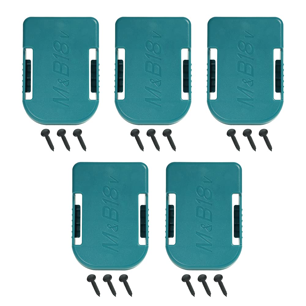 5 Pack Battery Holder Mount for Makita 18V Battery also for Bosch 18V Battery Cover,Hipoke Belt Clip Battery Dock Holder Mount on Shelf Wall Battery Storage Organizer Fit for BL1830 BL1840 BAT609