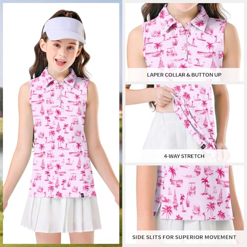 Image of Soneven Girls Sleeveless Polo Shirts Button UP Golf Tennis T-Shirts with Collared Quick Dry Tank Tops for 4-14 Years