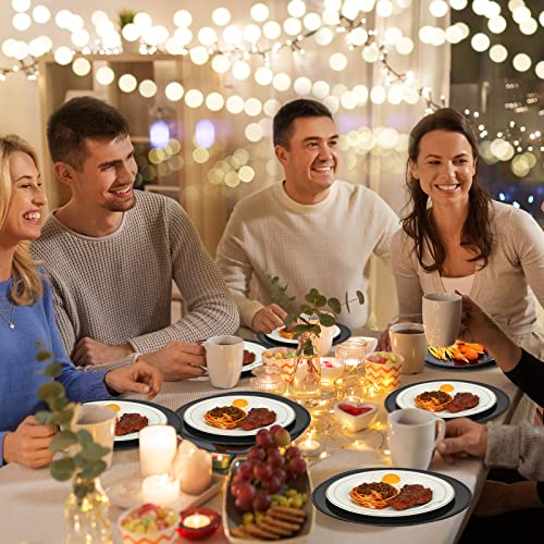 Gerrii 12 Pcs Metallic Bead Charger Plates 13 Inch Plastic Round Charger Plates Bulk Wedding Beaded Chargers For Dinner Plates, Table Party Event Decoration (Black) #TOP6