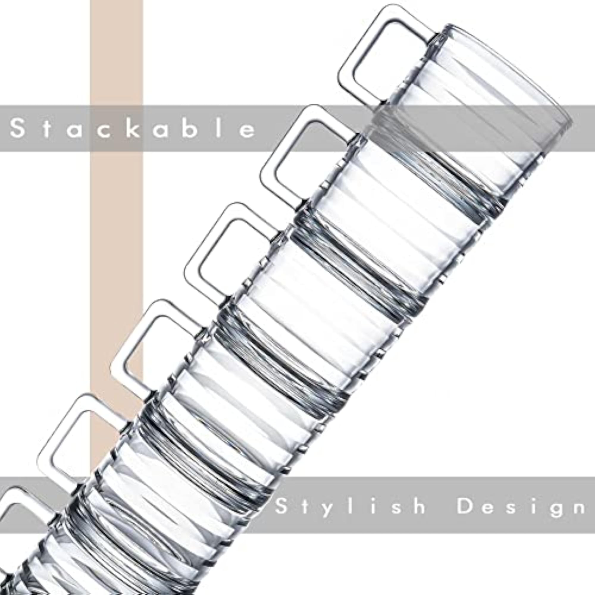 Stackable Glasses Coffee Tea Mugs, Handled Glasses