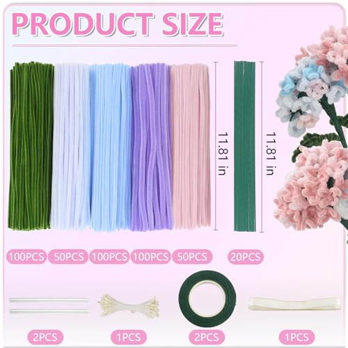 Image of 400 Pcs Pipe Cleaners Craft, 5 Assorted Colors Pipe Cleaners Bulk | Chenille Stems for DIY Flower Making Kit with Floral Wires, Gardening Tape,Stamen& Ribbon (Colorful)