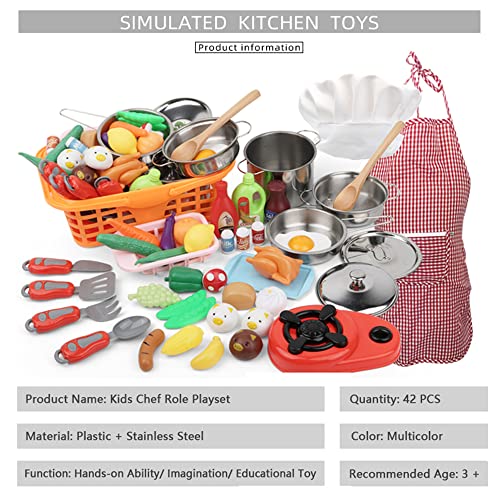 42 PCS Conjunto de Cozinha Fingir Brincar com Chapéu de Chef Avental Cozinha Brinquedo Fogão Panela