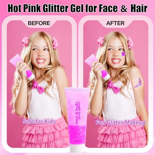 image for Go Ho Hot Pink Face Body Glitter Gel,Singer Concerts Hot Pink Face Pai