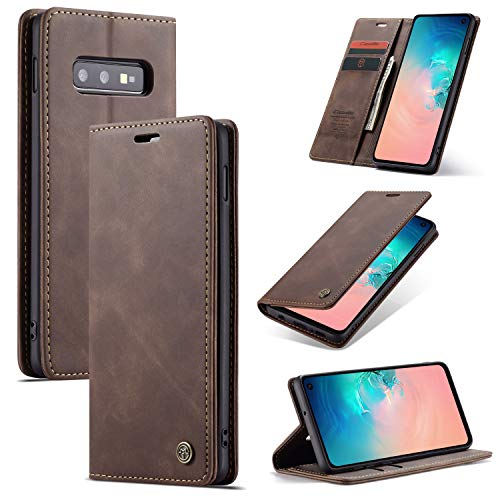 WJXEXRS Handyhülle für Samsung Galaxy S10E Hülle, Premium Klapphülle Leder Schutzhülle Klappbar mit Kartenfach Ständer Magnet Handytasche Standfunktion Flip Hülle Lederhülle Samsung Galaxy S10E-Kaffee