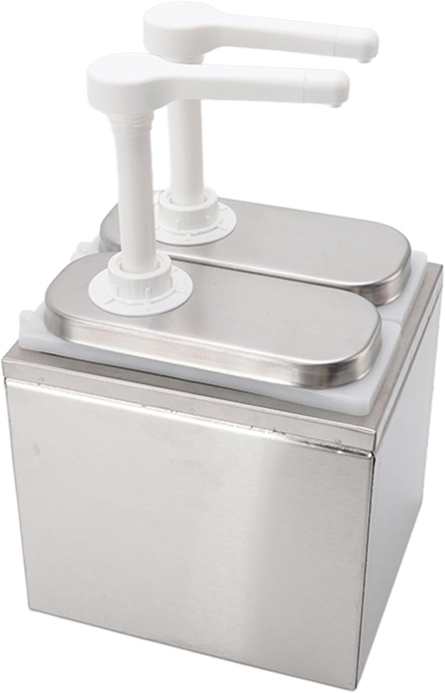 Stainless Steel and Plastic Sauce Dispenser, Condiment Pump Station with 30ml Squeeze Capacity, Syrup Pump Dispenser for Ketchup Mustard Honey Oil, Kitchen Home Use (1L Double Pump)
