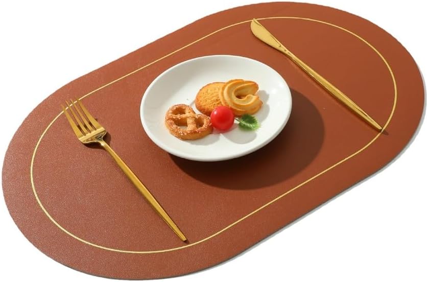 Wind Leather Western Placemat Oiled Placemat Hotel Placemat Non-Slip Thermal Insulation Mat Meal(White-Dinosaur Doodle4)