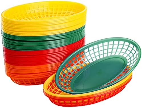 Kingrol 48 Pack Oval Fast Food Baskets for Parties, Carnivals, Fairs, and Picnic - Colorful Plastic Storage Basket Bins for Home, Office, School
