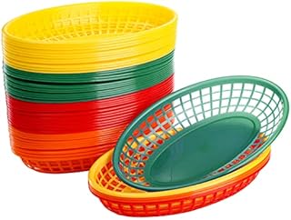 Kingrol 48 Pack Oval Fast Food Baskets for Parties, Carnivals, Fairs, and Picnic - Colorful Plastic Storage Basket Bins for Home, Office, School