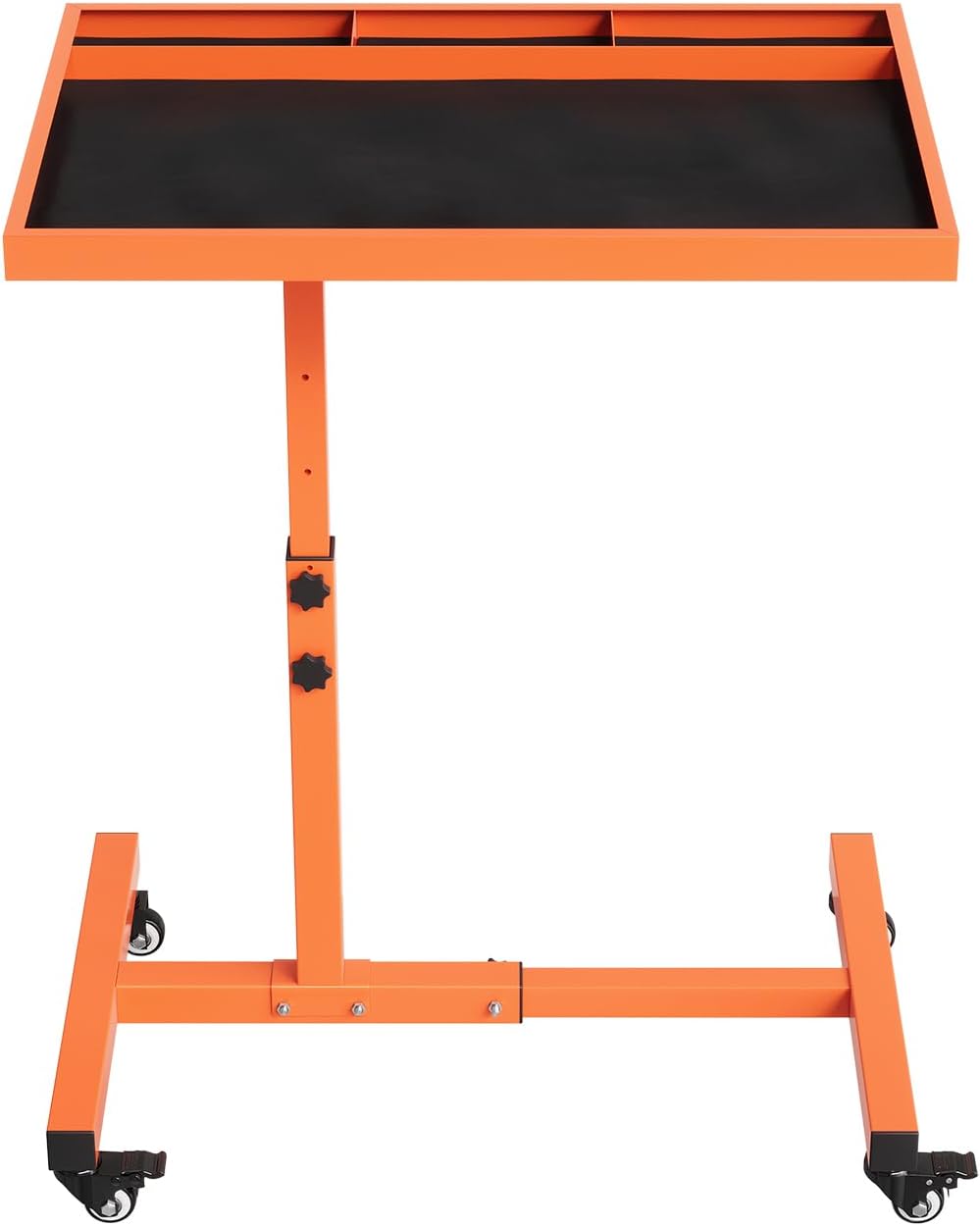 Rolling Tool Tray on Wheels, 220LBS Capacity Steel Mobile Work Table, Adjustable Height 38"-45" Mechanic Works Table for Garage Bike Work Shop (Orange)