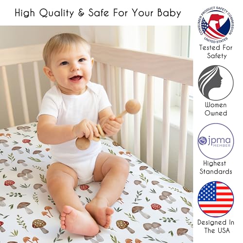 Image of Sweet Jojo Designs Fitted Baby Crib Sheets (Woodland Mushroom) for Boys or Girls, Infant Nursery, Toddler Room - Standard Size (Colorful, Watercolor, Toadstool, for the Forest Animals Collection)