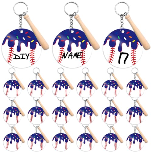 18 Set Ice Cream Baseball Keychain with Mini Wooden Bat,
