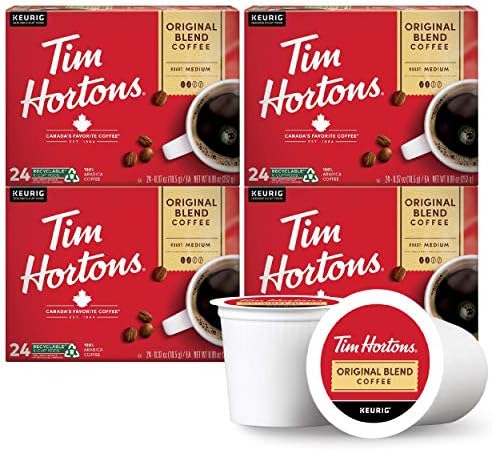 Tim Hortons Original Blend, Medium Roast Coffee, Single-Serve K-Cup Pods Compatible with Keurig Brewers, 96ct K-Cups, Red
