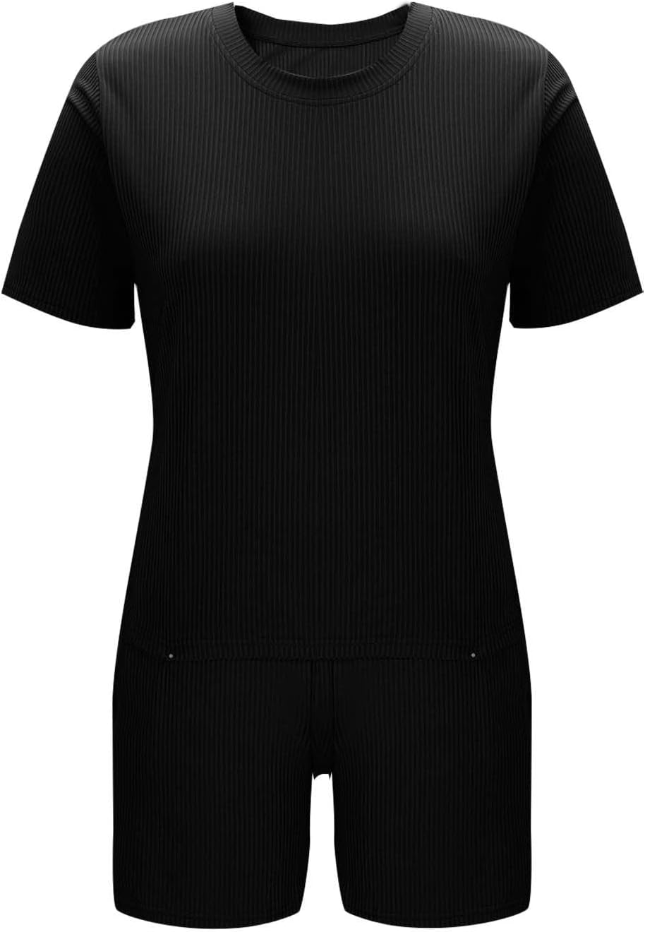 HGps8w Women's Ribbed Knit 2 Piece Lounge Sets, Short Sleeve Crewneck Top & Shorts Comfy Tracksuits Outfits with Pockets