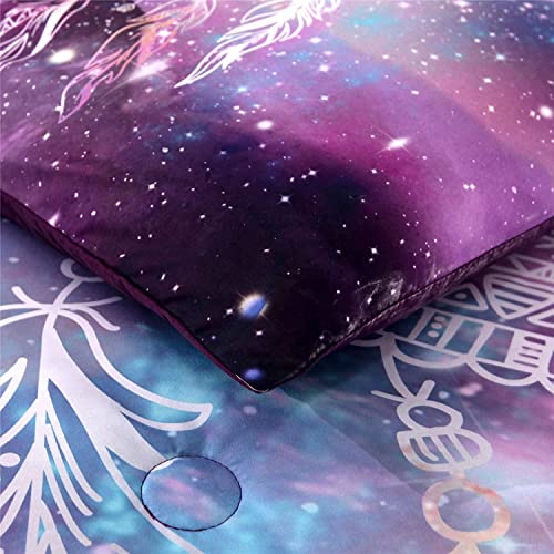 Meeting Story 3Pcs Galaxy Dream Catcher Mandala Bohemian Quilt Bedding Comforter Set For Teens Girls Adults (Galaxy-Purple, King) #TOP5