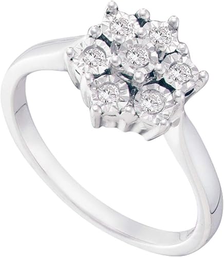 Sonia Jewels Anillo de compromiso de plata de ley 925 con diamantes redondos forma de ajuste central de flores con puntas (110 cttw.)