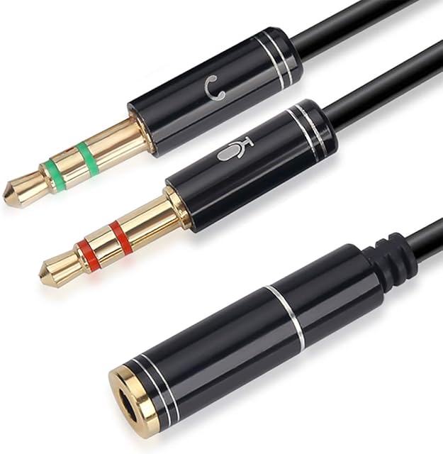 NANYI 3.5mm 4 Pin Female To 2x3.5mm 3 Pin Male Headphone converter head audio splitter Y Adapter cable -30cm -Black/1Pack