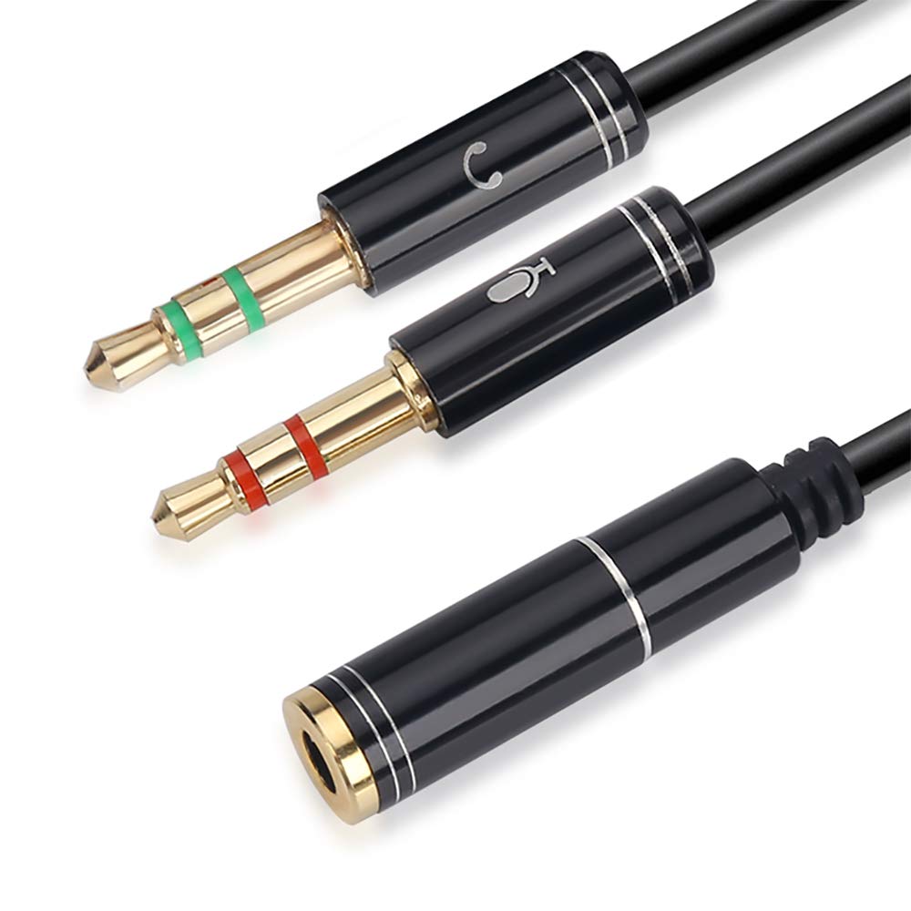 NANYI3.5mm 4 Pin Female To 2x3.5mm 3 Pin Male Headphone converter head audio splitter Y Adapter cable -30cm -Black/1Pack