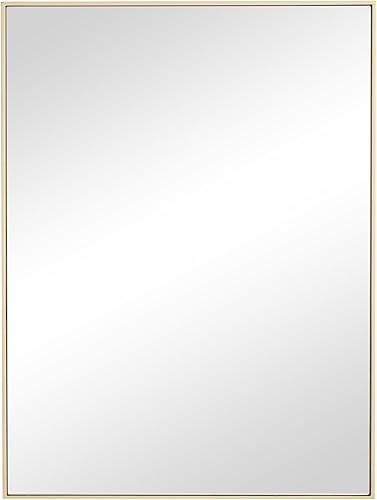 Deco 79 Espejo de pared de madera para habitación, espejo de entrada con marco delgado, espejo de pared de 18 x 1 x 24 pulgadas, dorado