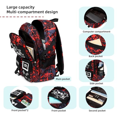 BCMKLOOK Backpack for Boys Game Kids School Bookbag Teen Bags 18in(2-Red) by BCMKLOOK - Used condition - Image 4