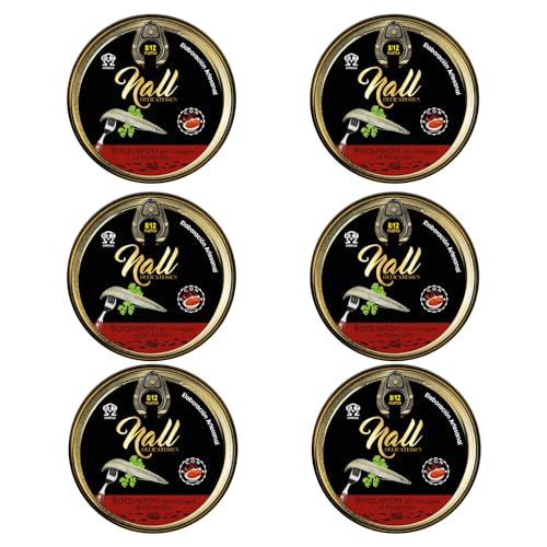NALL DELICATESSEN Pack 6 Latas Boquerón en Vinagre al PIMENTÓN | Elaboración Artesanal con Aceite de Oliva Virgen Extra | 8-12 Filetes/lata (6 Latas)