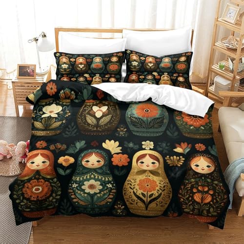 Housse de couette poupées Russes en microfibre inaltérable 260x220 et ses 2 taies - 3