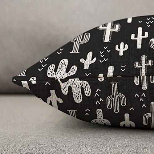 Hosnye Western Cactus Throw Pillow Cover Black & White Monochromatic Linen Fabric For Couch Bed Sofa Car Waist Cushion Cover 12 X 20 Inch Pillow Case #TOP1