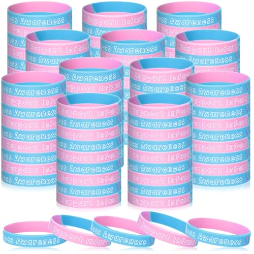 Kenning 200 Pcs Miscarriage Gifts Loss Awareness Pink and Blue Silicone Bracelets Pregnancy Loss Awareness Bracelets Support for Memorials Remembrance Fundraising Keepsake Gift Giving Women and Men