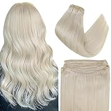 Easyouth Blonde Weft Hair Extensions Human Hair Sew in Hair Extensions Double Weft Hair Extensions Platinum Blonde Weft Human Hair Extensions Sew in 14inch 70g