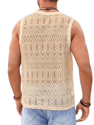 Stylish Sheer Lace Men's Tank Top - Apricot Small - Image 2