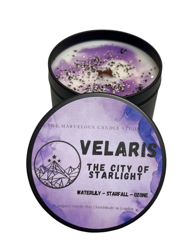 Velaris Candle Officially Licensed by Sarah J Maas | A Court of Thorns and Roses Merch | Vegan Wood Wick Handmade in London | ACOTAR Bookish Merch | City of Starlight Book Lover Gifts (4oz Candle)