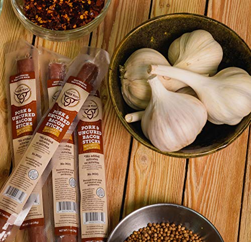 Mission Meats Hardwood Smoked Bacon Pork Sticks Antibiotic Free Gluten Free MSG Free Nitrate Nitrite Free All Natural Premium Pork Sticks (24 count)