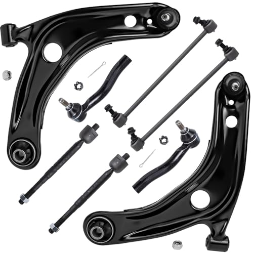 Image of Detroit Axle - 8pc Front End Kit for 06-13 Toyota Yaris 2007 2008 2009 2010 2011 2012 2013, 2 Lower Control Arms w /Ball Joints 4 Inner & Outer Tie Rods 2 Sway Bars Replacement
