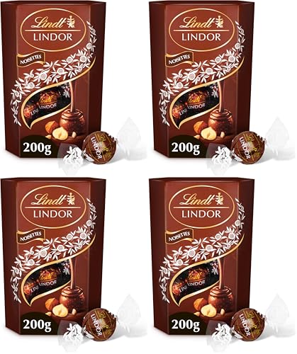 Lindt - Cornet LINDOR - Chocolat aux Noisettes - Cœur Fondant, 200g (Lot de 4)