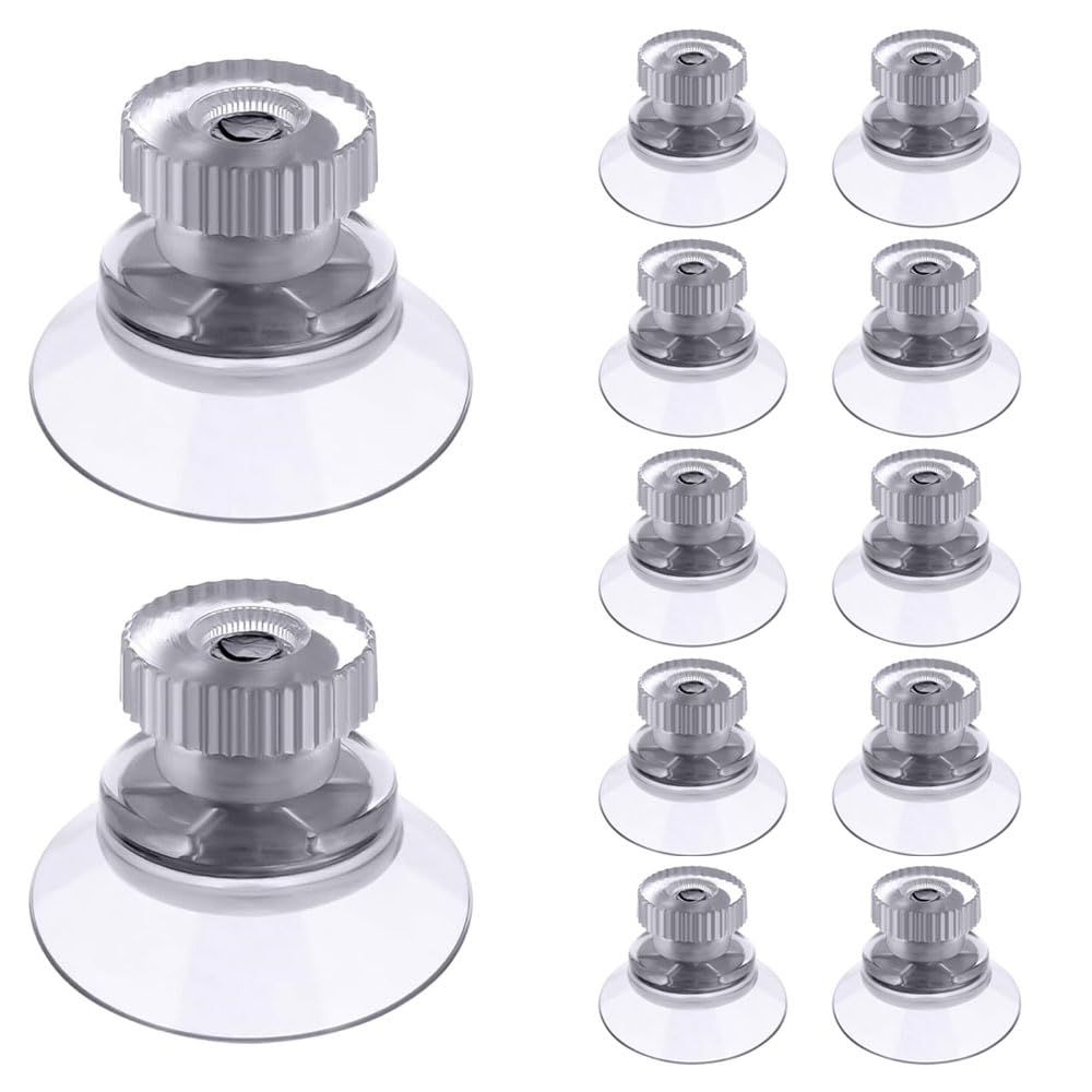 12 Clear PVC Suction Cups Hooks, 2.5cm Strong Suction Cups, Suction Cup Holder with Nut, Suitable for Glass, Tiles, Stainless Steel, Fridge and Table Surfaces