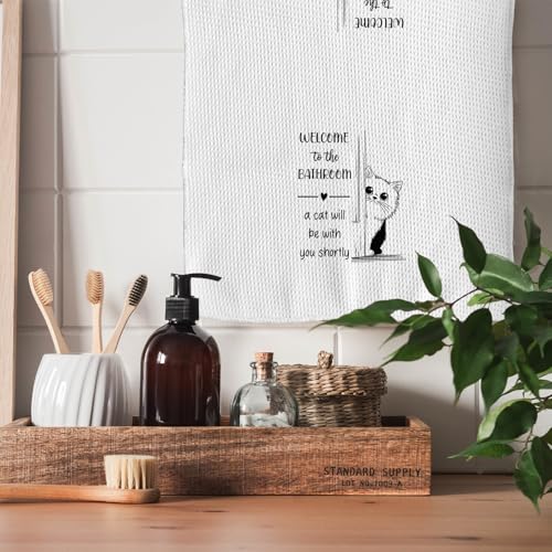 TNUW Funny Cat Hand Towels 16x24 Inch, Cat Mom Lady Lovers Owner Gifts for Women, Pet Lover Gifts Decorative Hand Towels for Bathroom Washroom Toilet Decor - Image 5