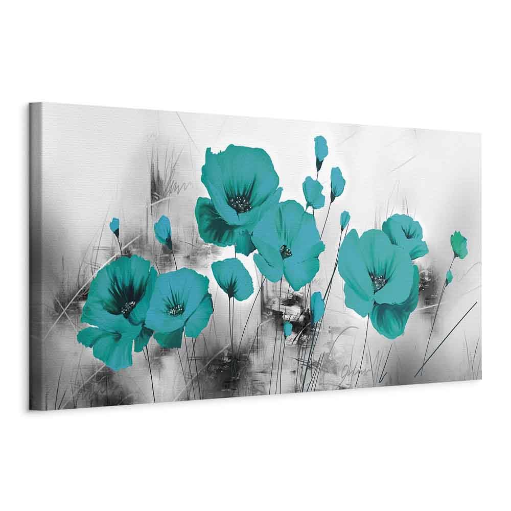 murando - Cuadro en Lienzo Flores Amapolas 150x50 cm 1 pieza - Impresión en material tejido no tejido cuadros decoracion salon modernos lienzos decorativos dormitorios - turquesa gris b-A-0510-b-a
