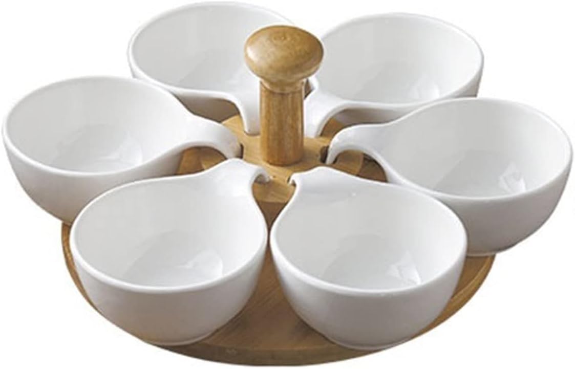 Appetizer Plate Ceramic Sauce Dish Fruit Dessert Nut Plate Hanging Afternoon Tea Snack Plate Simple Home Six Grid Snack Sauce Bowl with Shelf Snack Plate Sauce Dipping Saucer Trays