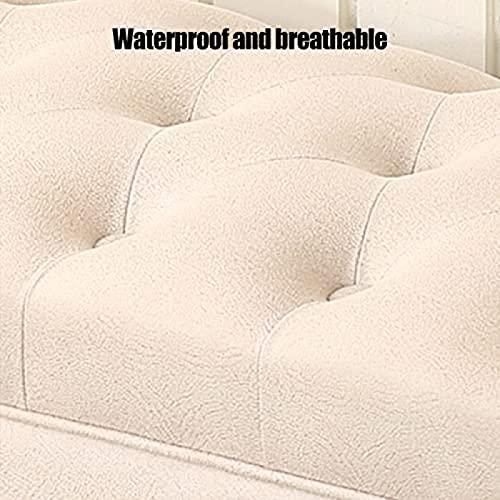 Banc capitonné en lin bleu | Repose-pieds rectangulaire assise confort - 6