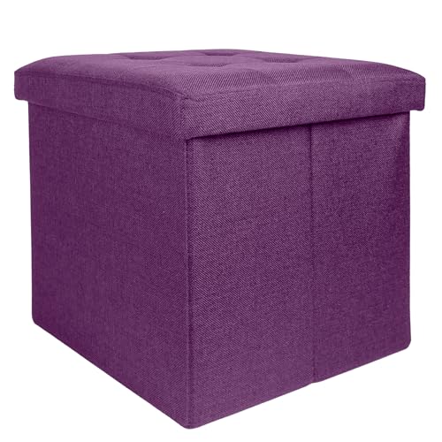 Intirilife Pouf Pliable 38x38x38cm en Brouillard Violet - Siège en Cube avec Espace de Rangement et Housse en Tissu avec Creux - Siège en Cube Repose-Pieds...