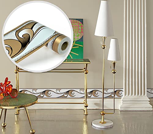 Jz·home Y221 Peel And Stick Wallpaper Border Modern Abstract, Brown/White Removable Self Adhesive Wall Border Molding Home Ceiling Decorative Border 4.5''×32.8 Ft #TOP3