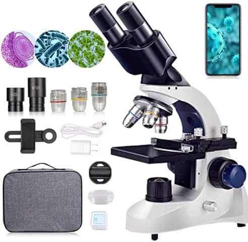 Compound Binocular Microscope Adults Kids - 40X-1000X Binocular Microscope Kids Adults Students with Storage Bag, Camera, Slides (2022