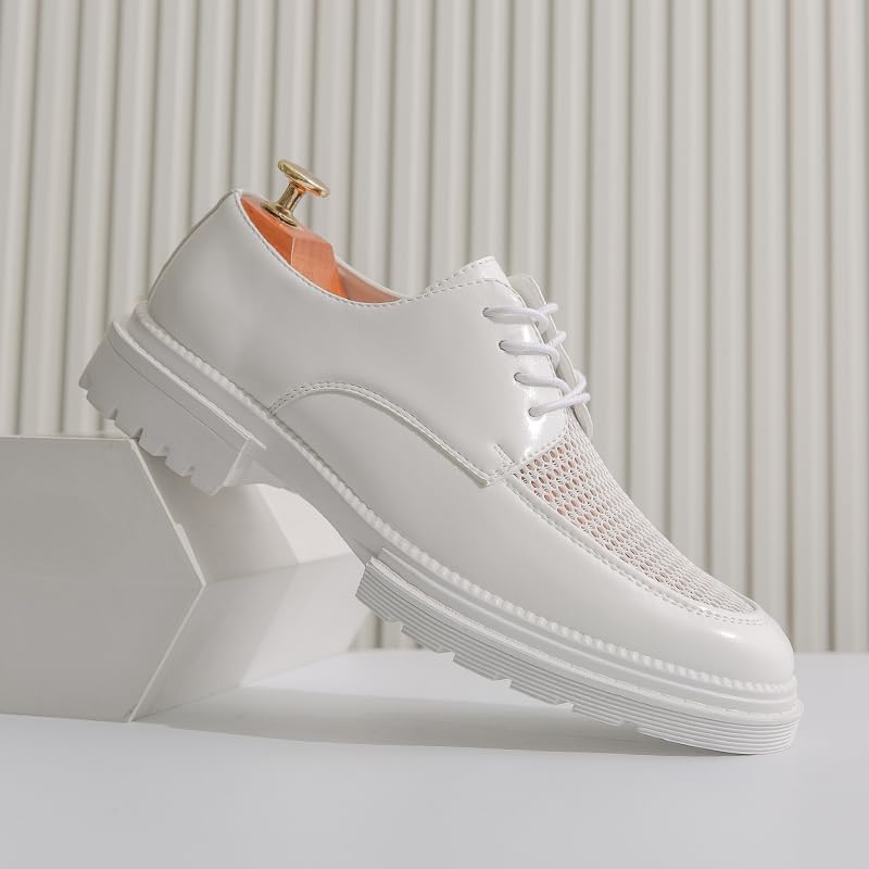 Men's Breathable Mesh Leather Lace Up Platform Oxford Shoes Hollow Out Arch Support Work Shoes Classic Comfortable Round Toe Dress Loafers for Formal Business3